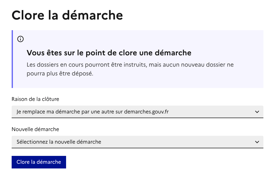 Capture d’écran du remplacement de démarche