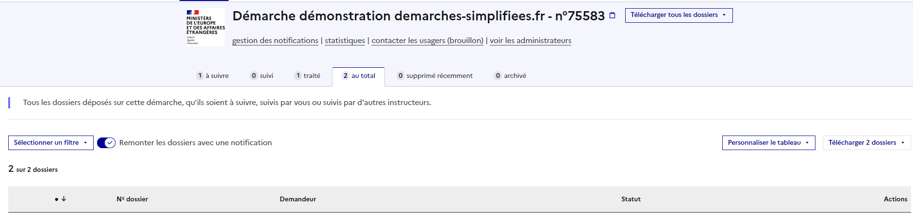 Capture d’écran de l’interface de personnalisation du tableau