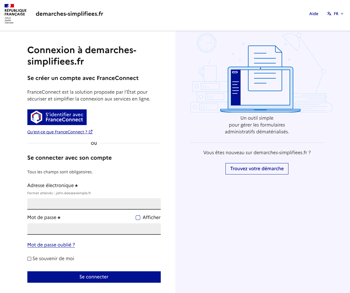 La page de connexion de demarches.adullact.org